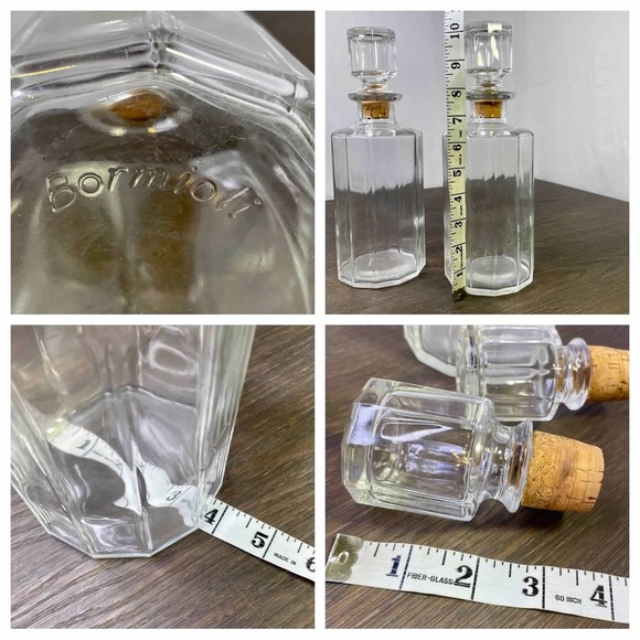 Bormioli Vintage 10" Faceted Glass Decanters Set of 2 Barware Cork Clear Thick - Picture 7 of 7